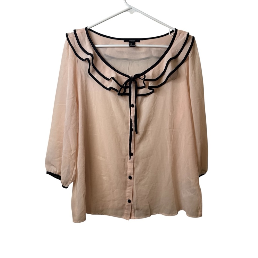 Forever 21 Light Pink Blouse with Black Details (L)